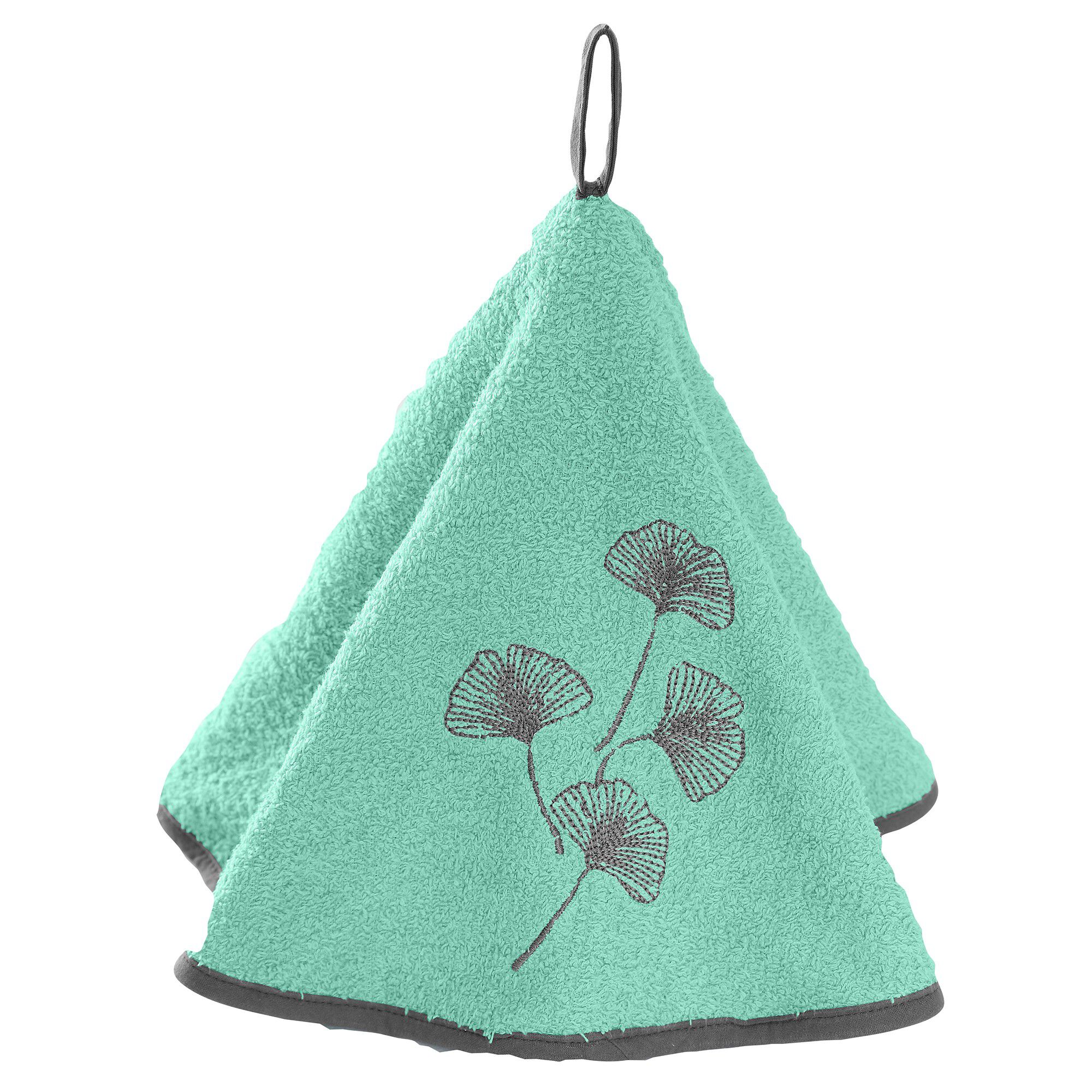 Essuie-mains éponge brodée ginkgo forme cloche