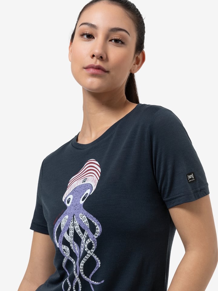 super.natural Merino T-Shirt OCTOPUSSY in blau günstig kaufen XS