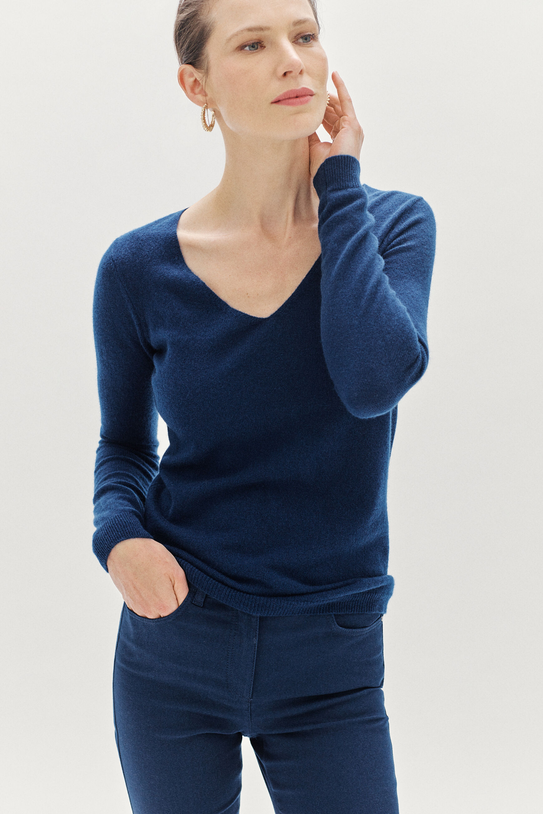 pull eva 100% cachemire bleu petrole femme