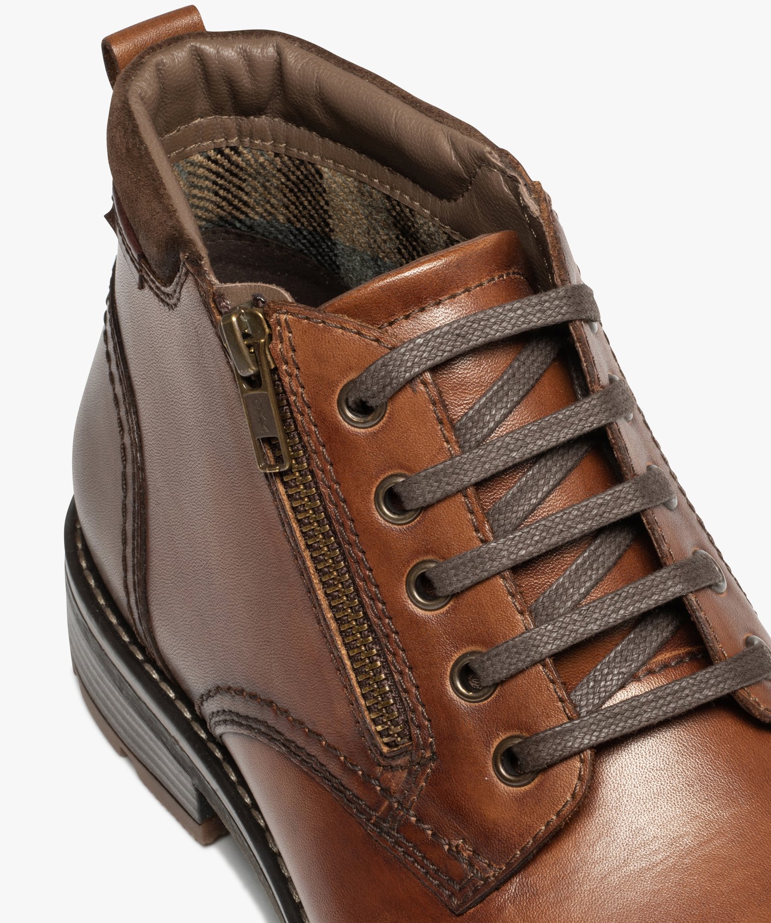 Boots homme casual en cuir uni à zip et à lacets marron | GEMO