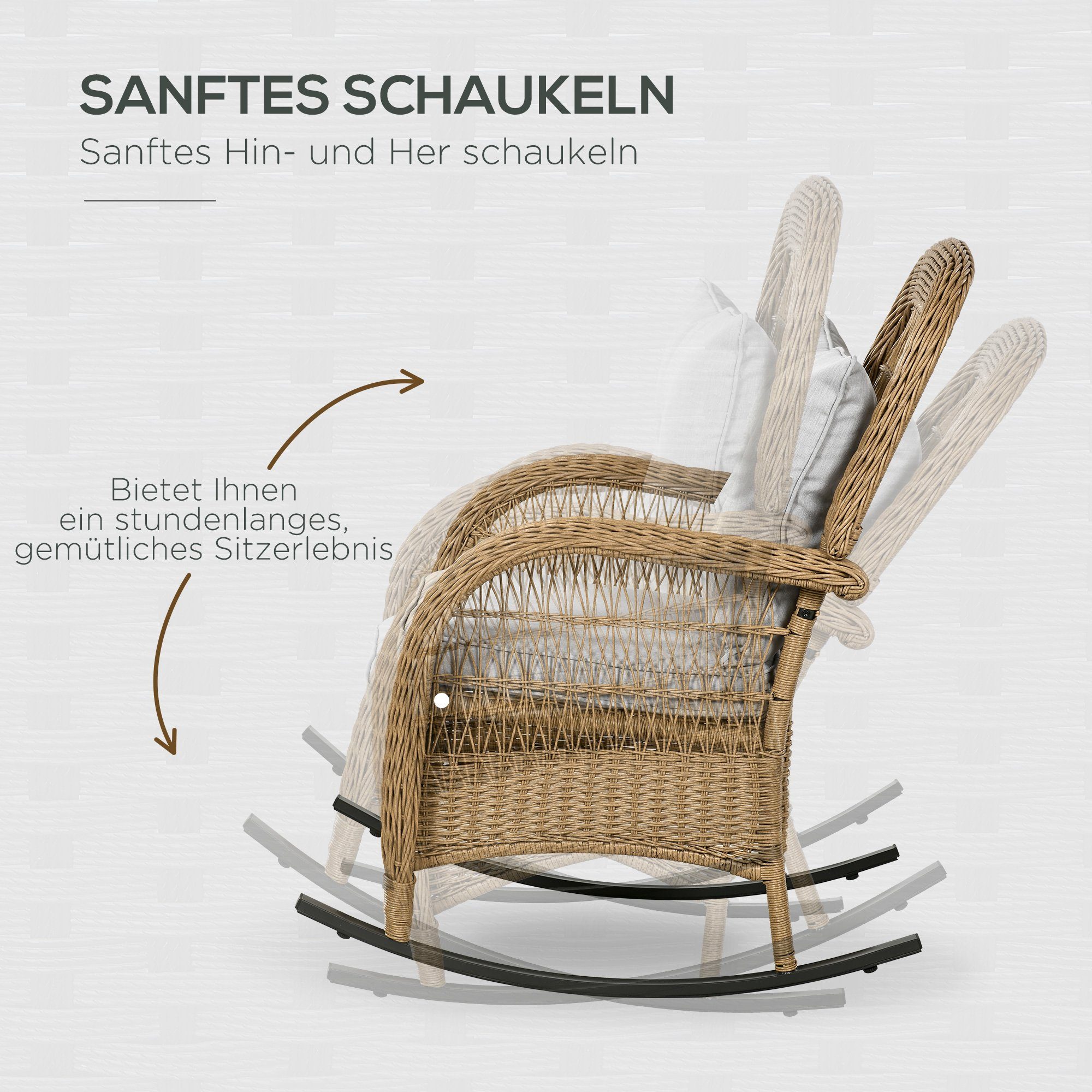 Outsunny Schaukelstuhl im Boho-Stil, waschbare Polsterbezüge (Set, 1 St), mit Sitzkissen