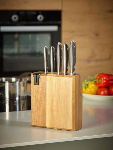 ECHTWERK Messerblock (6tlg), Küchenmesser-Set aus Akazienholz, Inkl. Integriertem Messerschärfer
