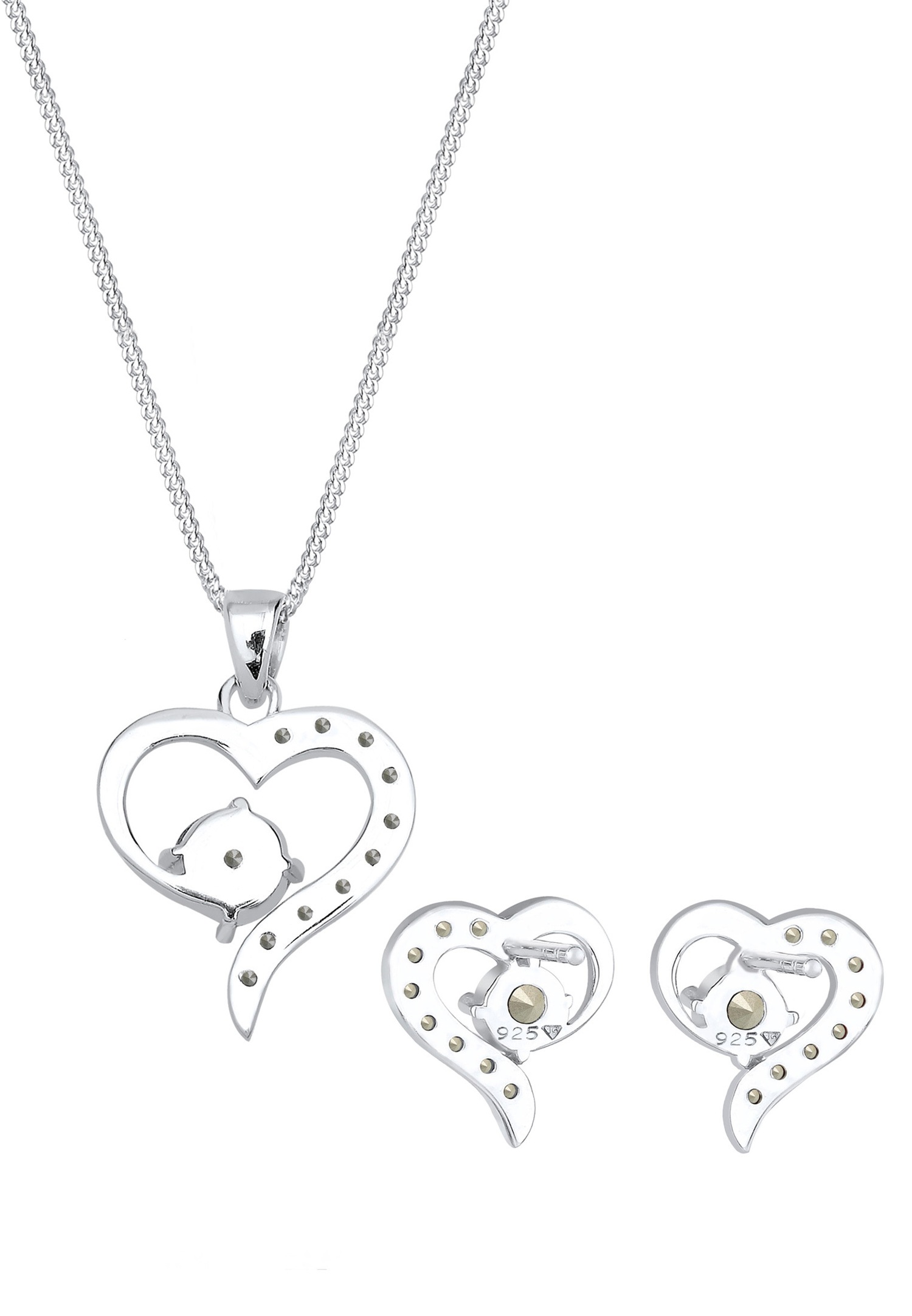 Set di orecchini a lobo da donna Elli con ciondolo a cuore e cristalli in argento sterling 925.