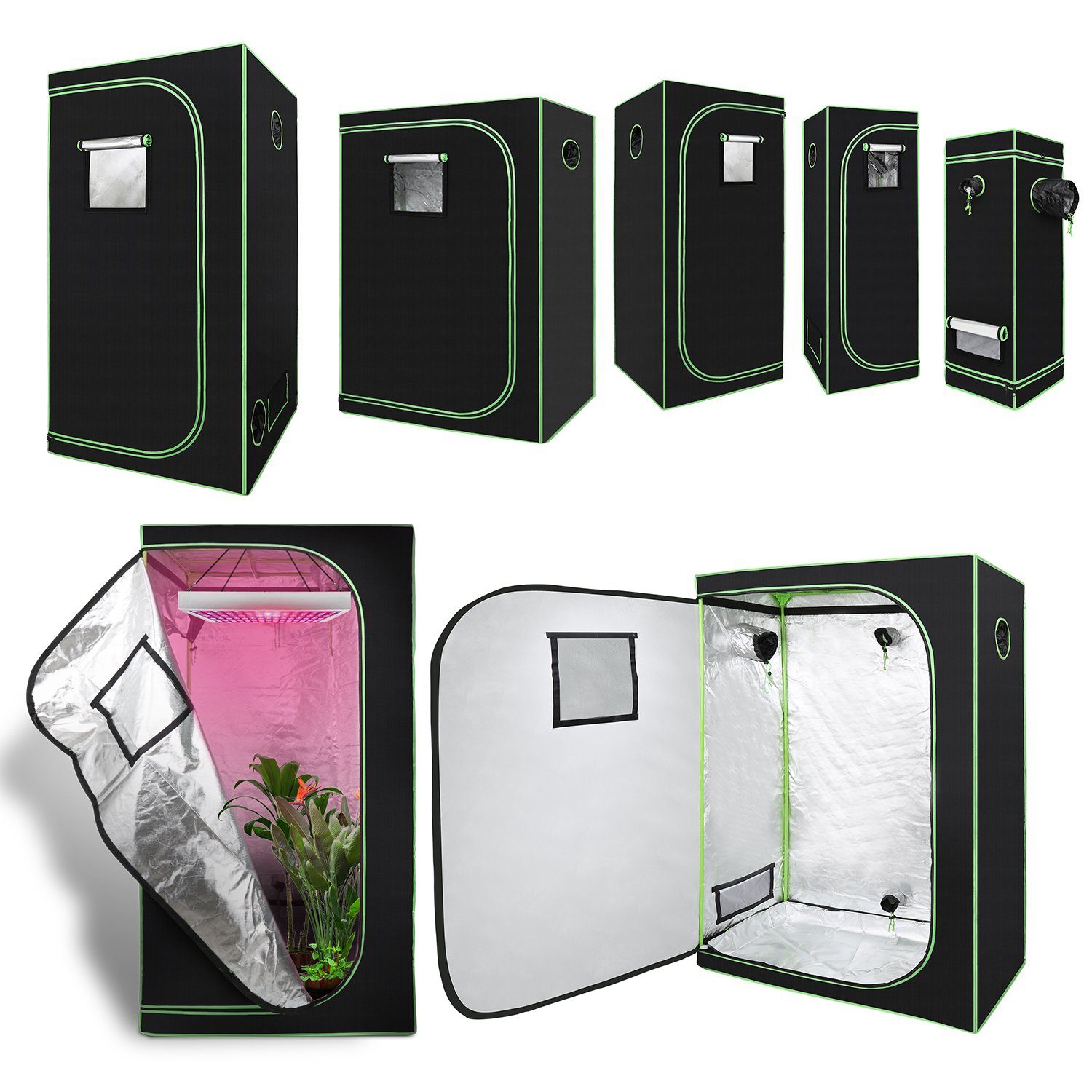 Clanmacy Anlehngewächshaus BxTxH: 100 x 100 x 200cm, Growbox Anbau Zelt Growzelt Gewächszelt Zuchtschrank Reflective luftig Wasserdicht für Homegrowing Indoor Pflanzenzucht Grow Tent (100 x 100 x 200) cm