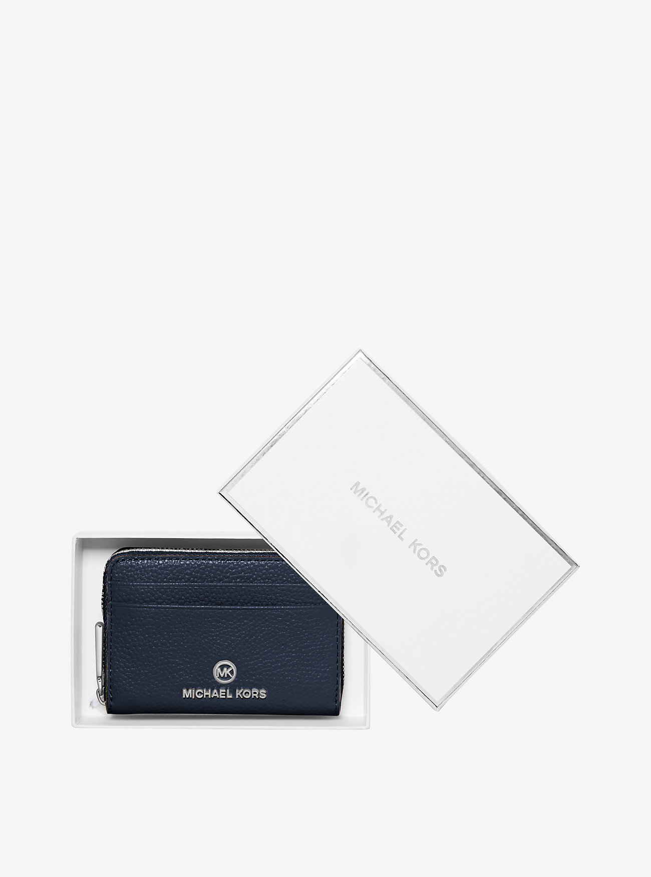 Portafoglio piccolo Jet Set in pelle martellata - Blu navy