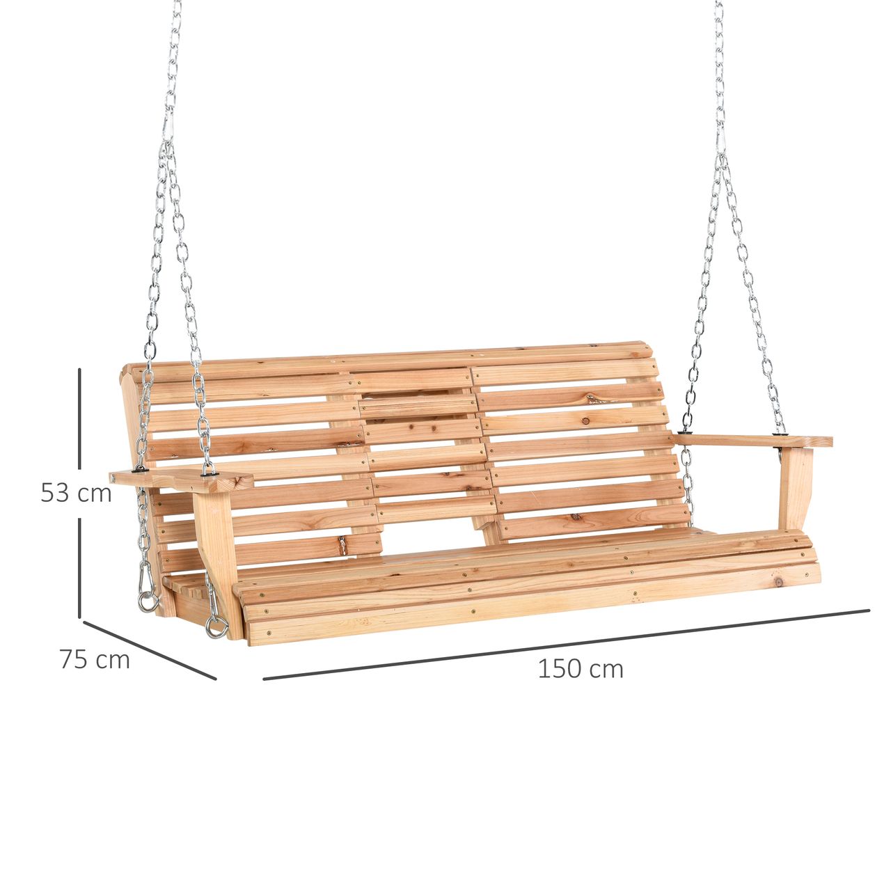 Outsunny Hängebank 2-3 Sitzer Tannenholz 150 x 75 x 53 cm Natur