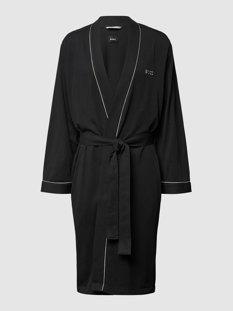 Bademantel mit Kontraststreifen Modell 'Kimono BM' in schwarz