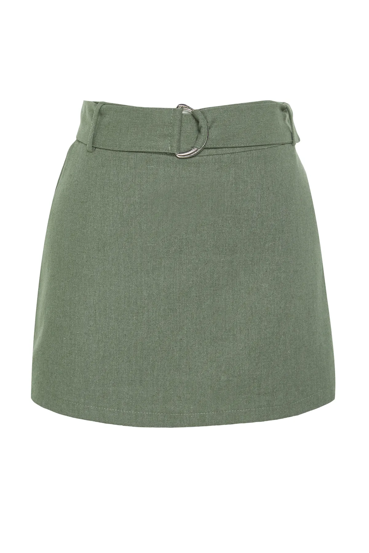 Trendyol Collection  Khakifarbener Mini-Shortsrock aus gewebtem Leinengemisch mit Gürtel TBESS21ET0124