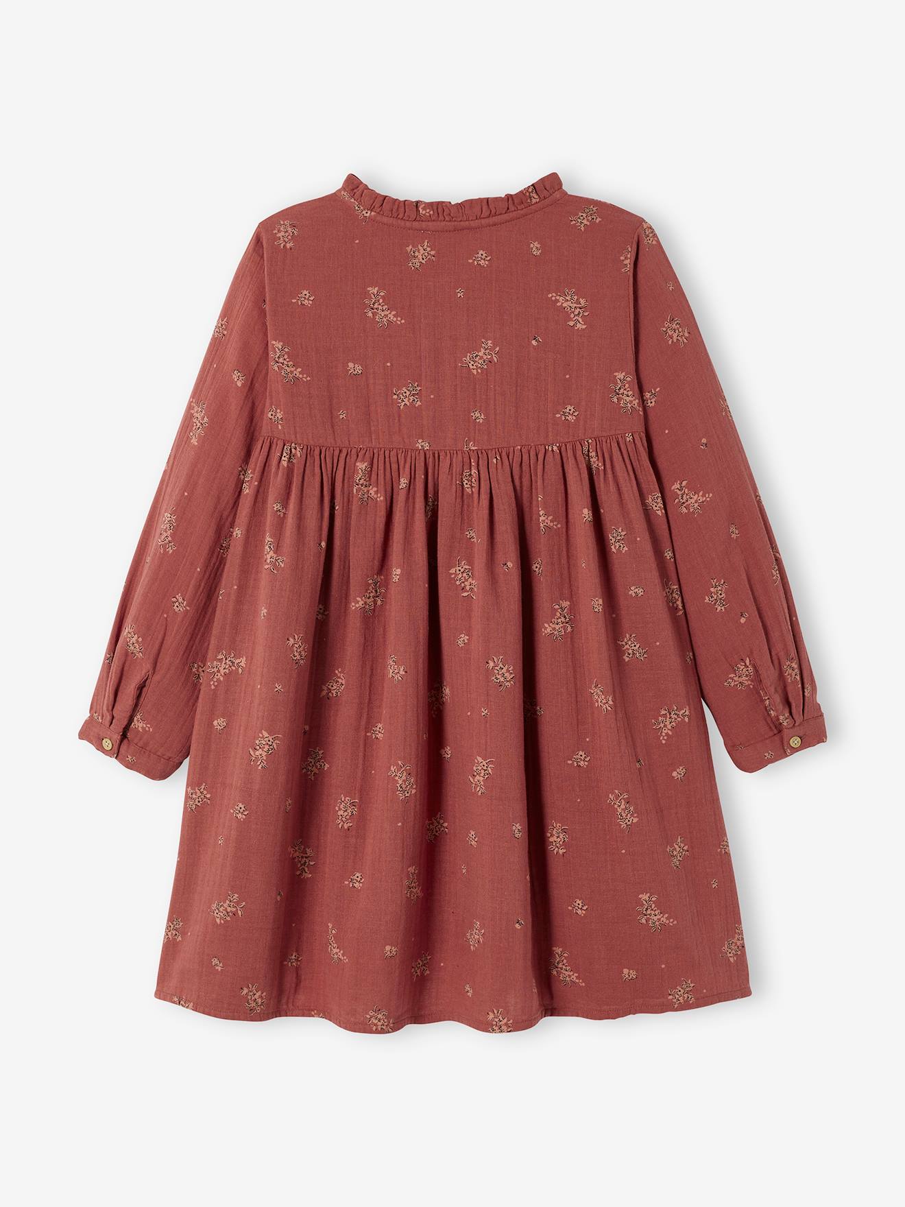 Robe en gaze de coton détails fantaisie fille beige