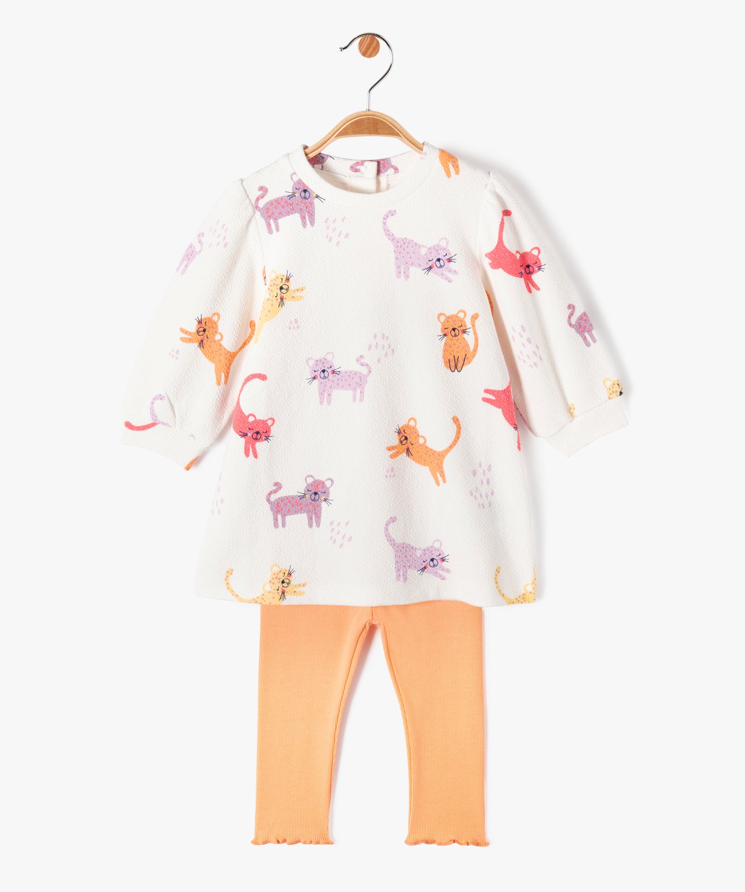 Ensemble 2 pièces robe sweat + legging bébé fille ecru | GEMO