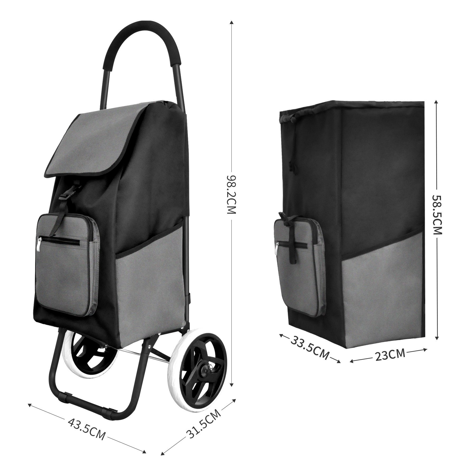 Coastech Einkaufstrolley Einkaufswagen 45 L Stauraum klappbar Abnehmbare Tasche, Oxford-Stoff Wasserabweisend, Ergonomischer / Gepolsterter Griff