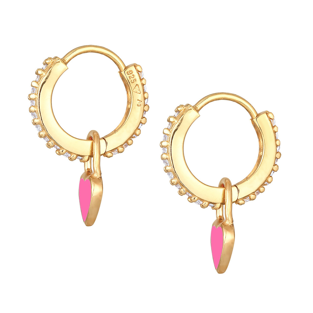 Elli Elli Boucles d'Oreilles Femmes Créoles Cœur pendentif avec émail bleu et zirconiu Boucles d'oreilles