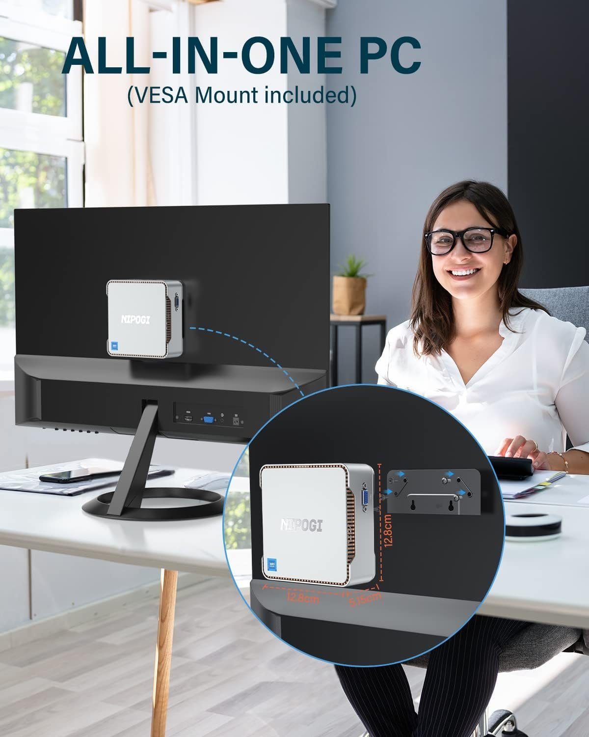 NiPoGi Mini-PC (Intel Celeron, ‎Intel UHD Graphics 4K UHD Triple Display, 16 GB RAM, 512 GB HDD, 12th Gen Intel Alder Lake-N95 Mini PC with 4K UHD Windows 11 Pro)