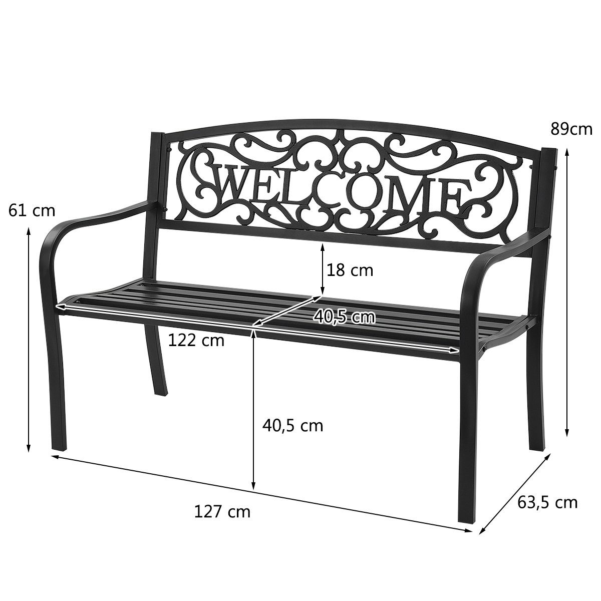 COSTWAY Gartenbank, mit Rückenlehnen, bis 320kg belastbar, 127 x 63,5 x 89cm
