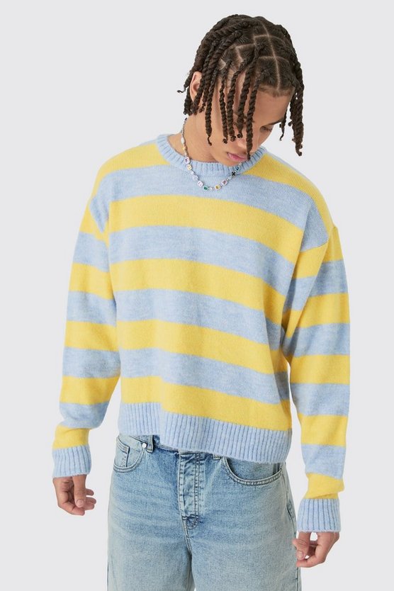 Kastiger Oversize Strickpullover mit Streifen