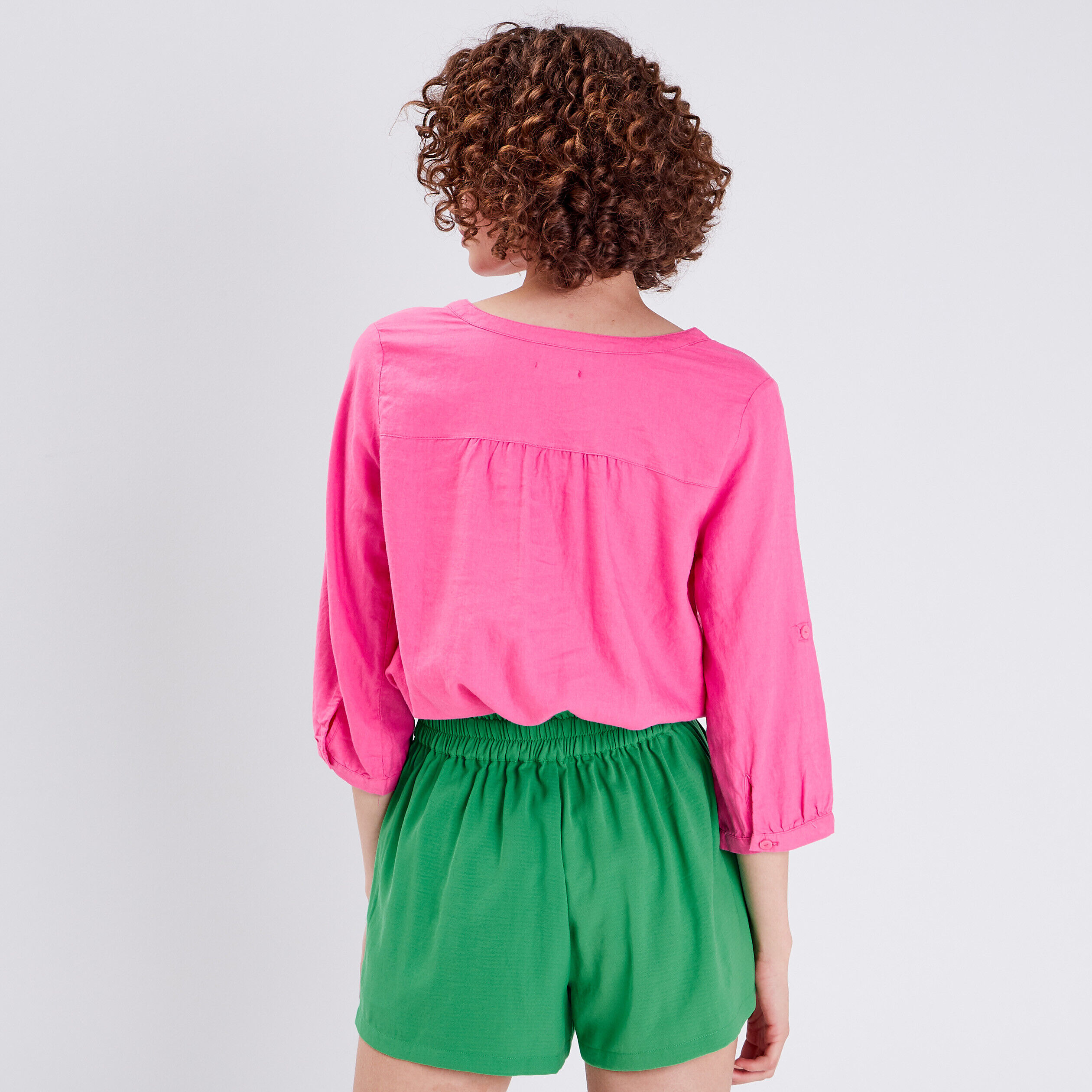 Blouse manches 3/4 rose fluo femme | Cache Cache