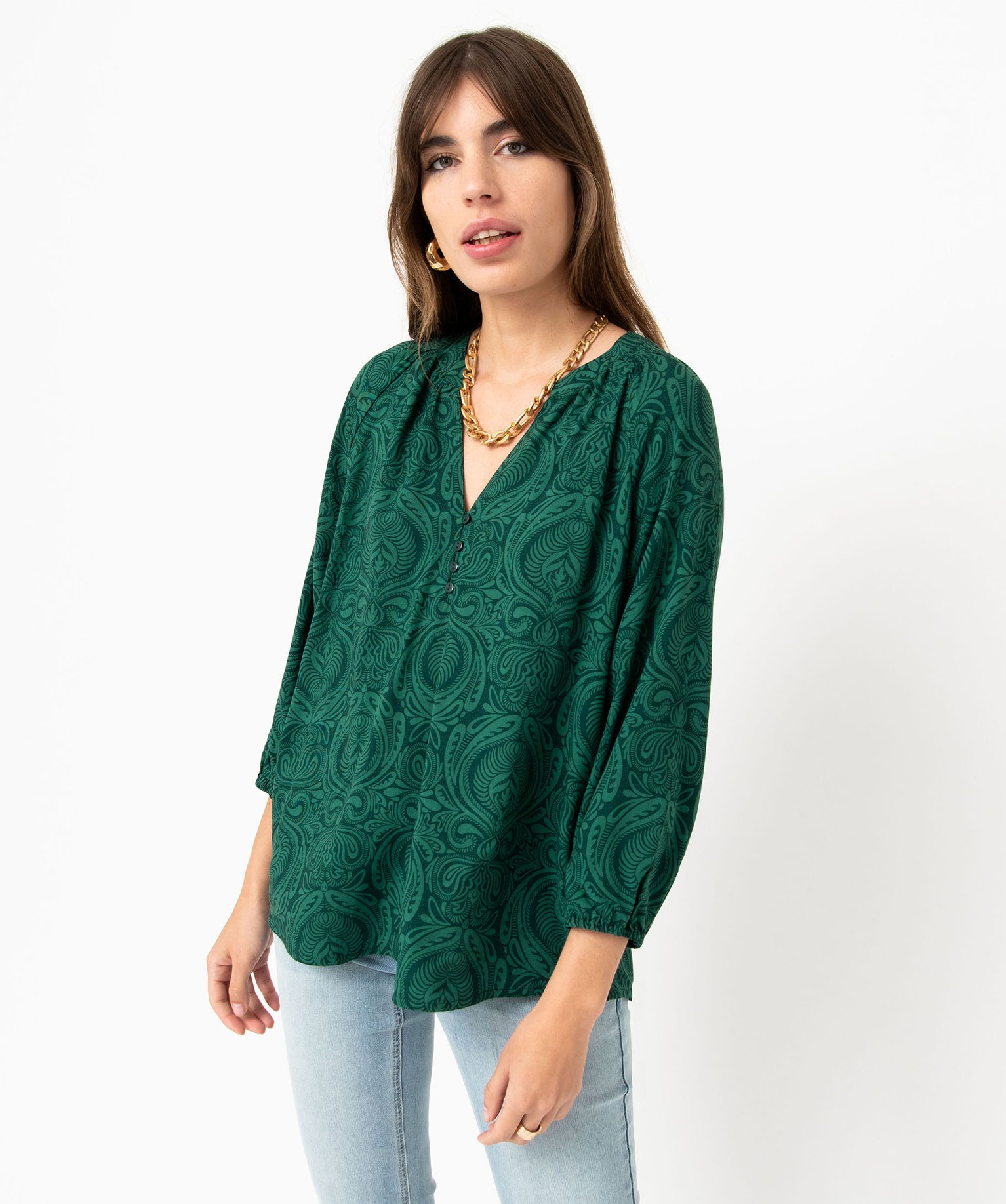 Blouse fluide imprimée à manches 3/4 femme imprime | GEMO