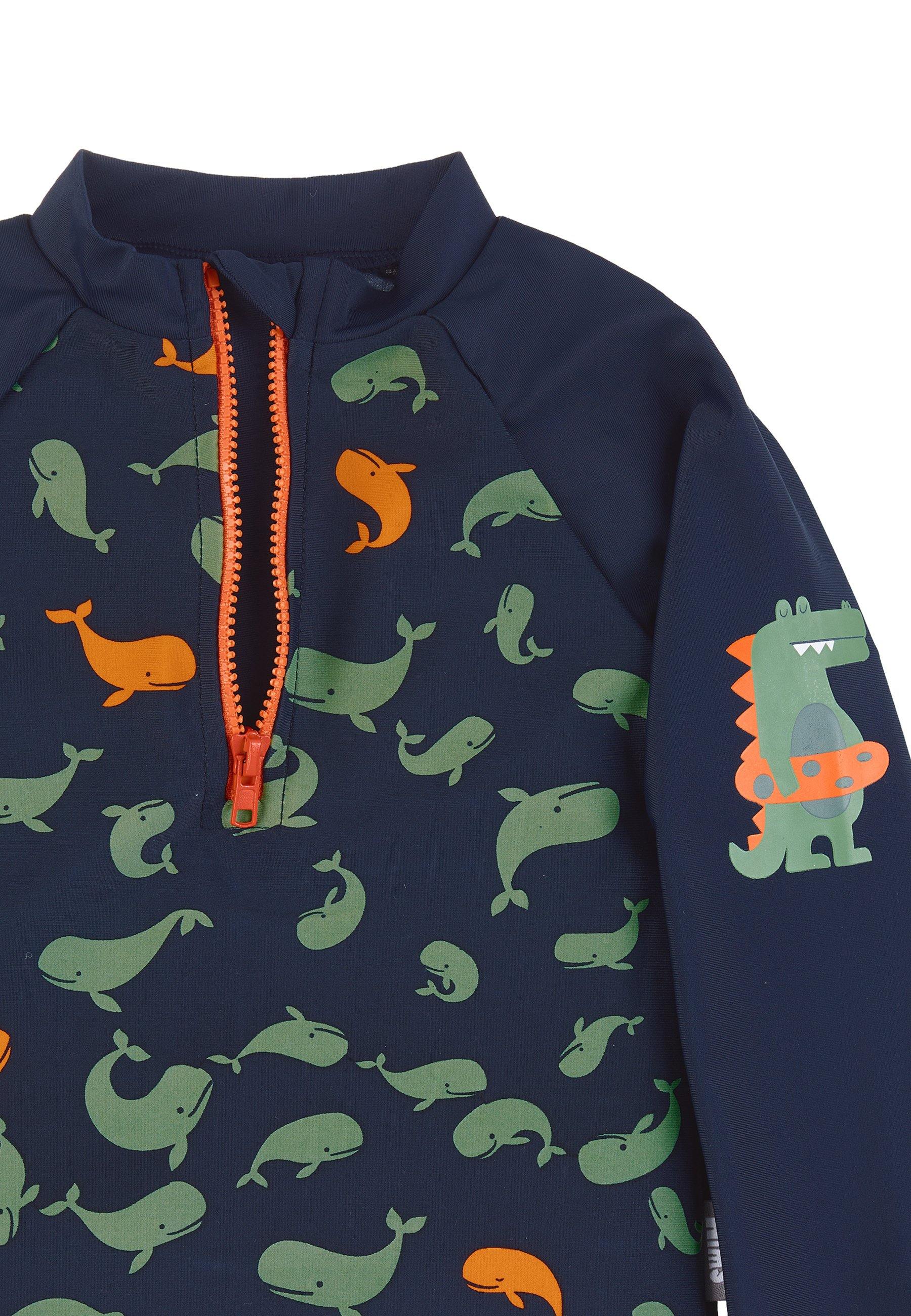 Langarm-Schwimmshirt in Marine mit Motiv Wale