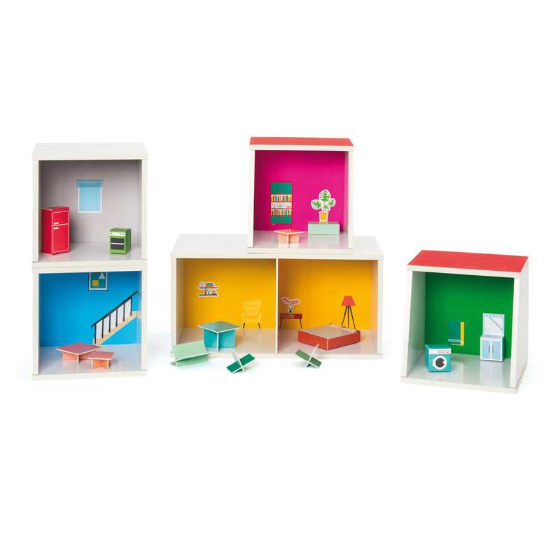 Maison de poupées modulable avec mobilier et stickers