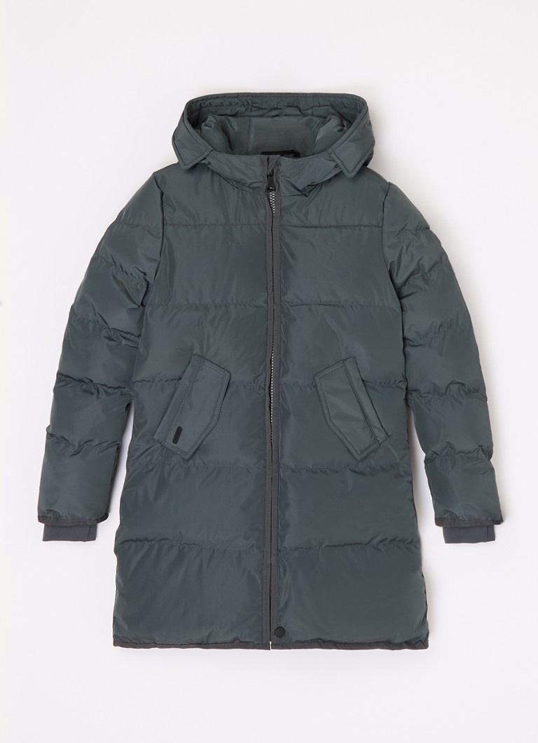 Jachetă matlasată lungă cu glugă verde jad Air Force