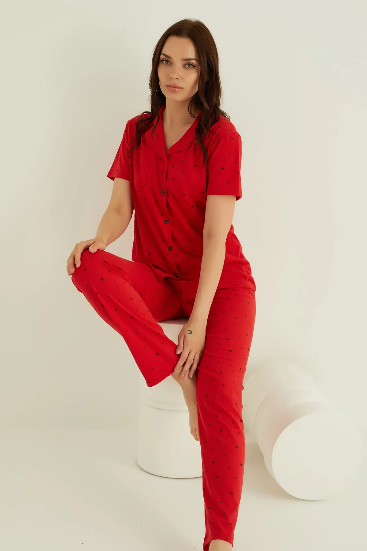 ELİTOL  Pyjama-Set aus Baumwolle mit Knöpfen
