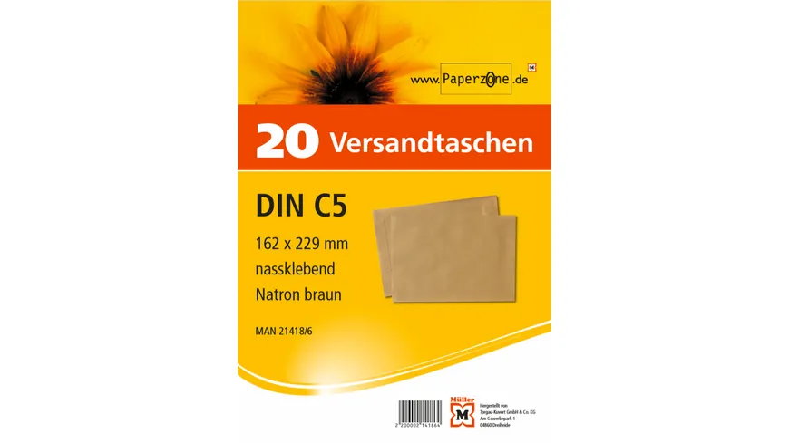 PAPERZONE Versandtasche C5 nassklebend  braun