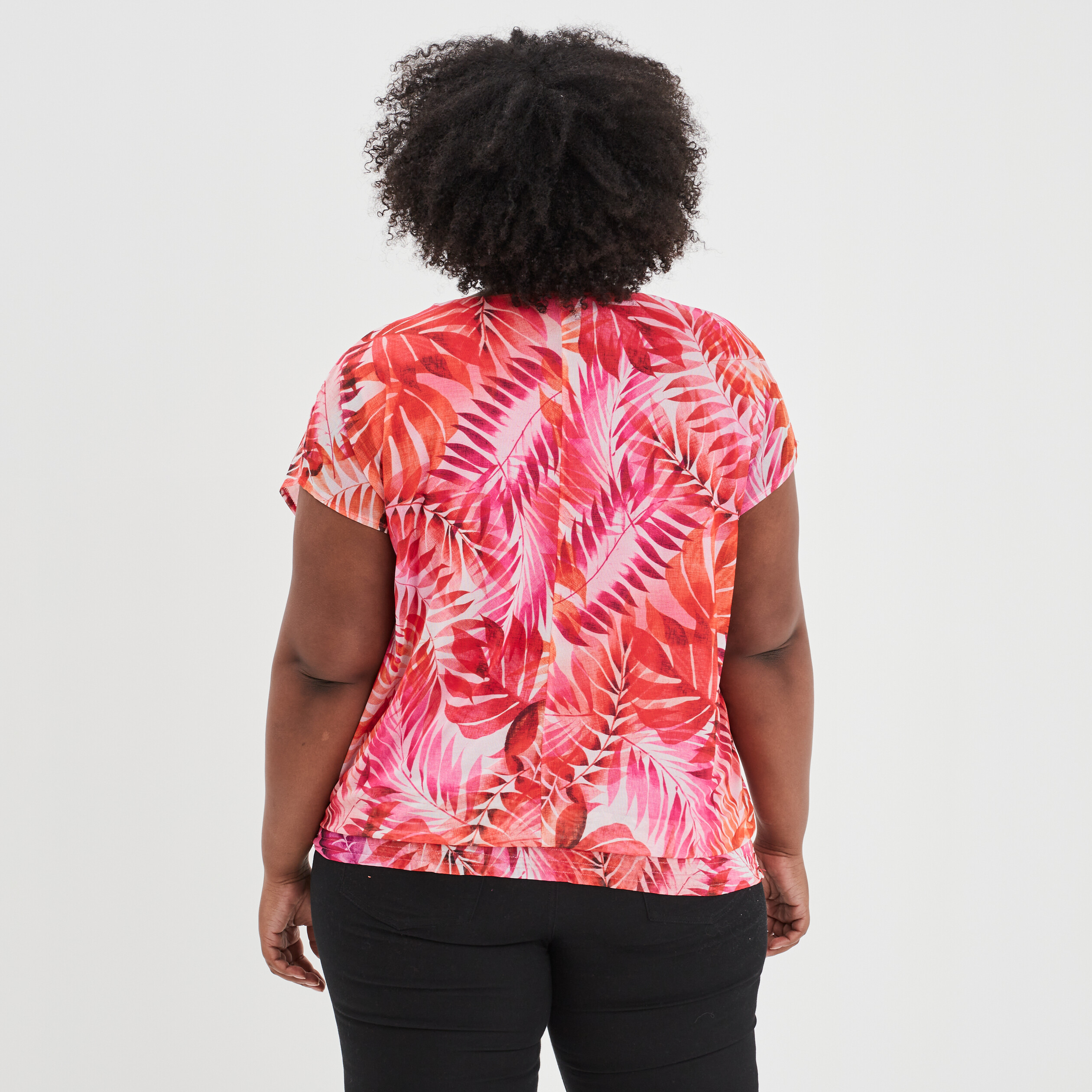 T-shirt col en V manches courtes rose fushia femme grande taille | La Halle