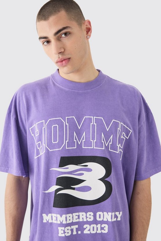 Oversize T-Shirt mit Homme Moto Print
