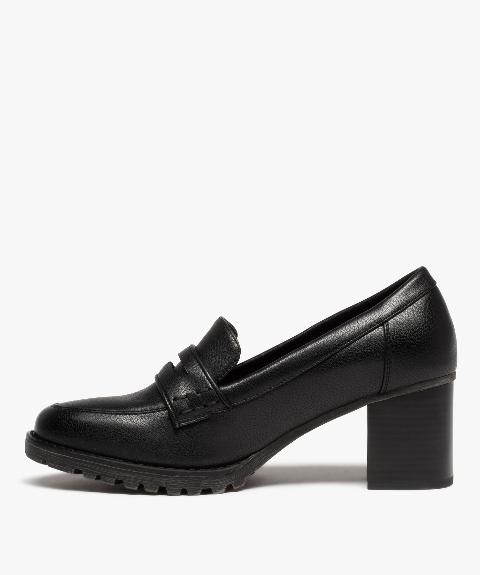 Mocassins femme unis à talon carré noir | GEMO