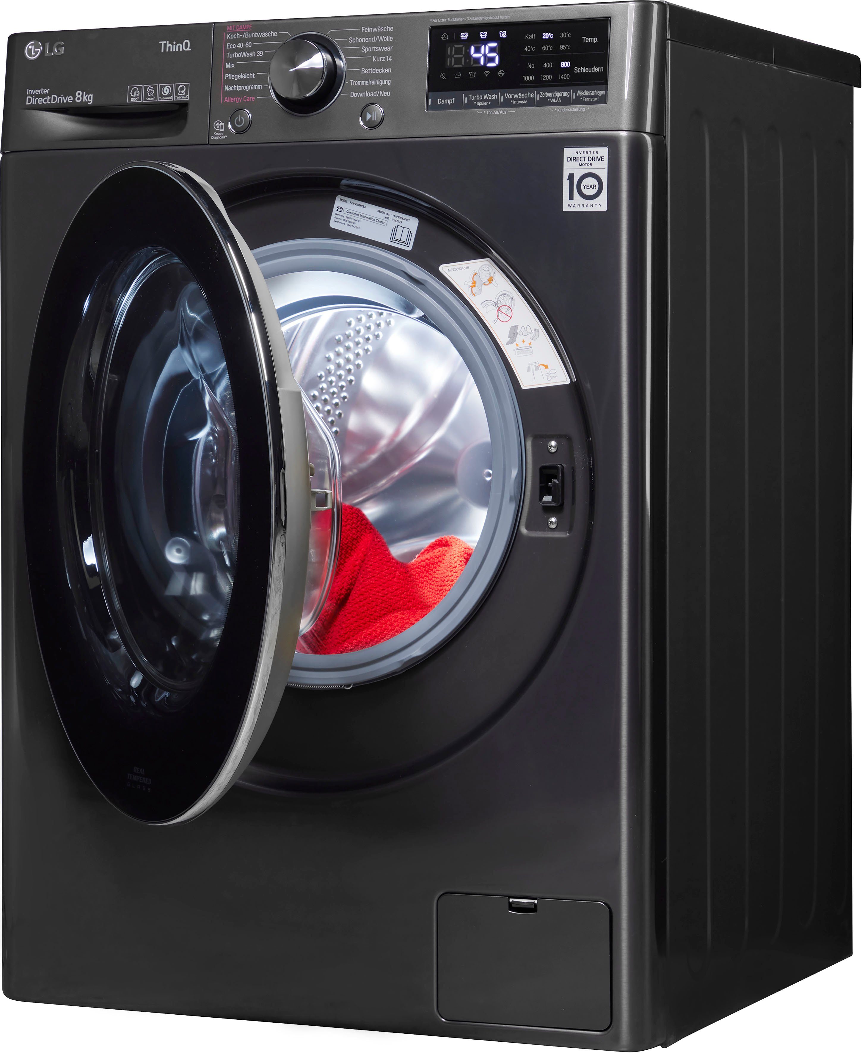 LG Waschmaschine F4WV708P2BA, 8 kg, 1400 U/min, TurboWash® - Waschen in nur 39 Minuten