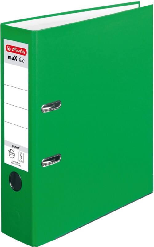 herlitz maX.file protect Ordner DIN A4 80 mm Hellgrün 2 Ringe 11053667 Pappkarton, PP (Polypropylen) Texturiert Hochformat