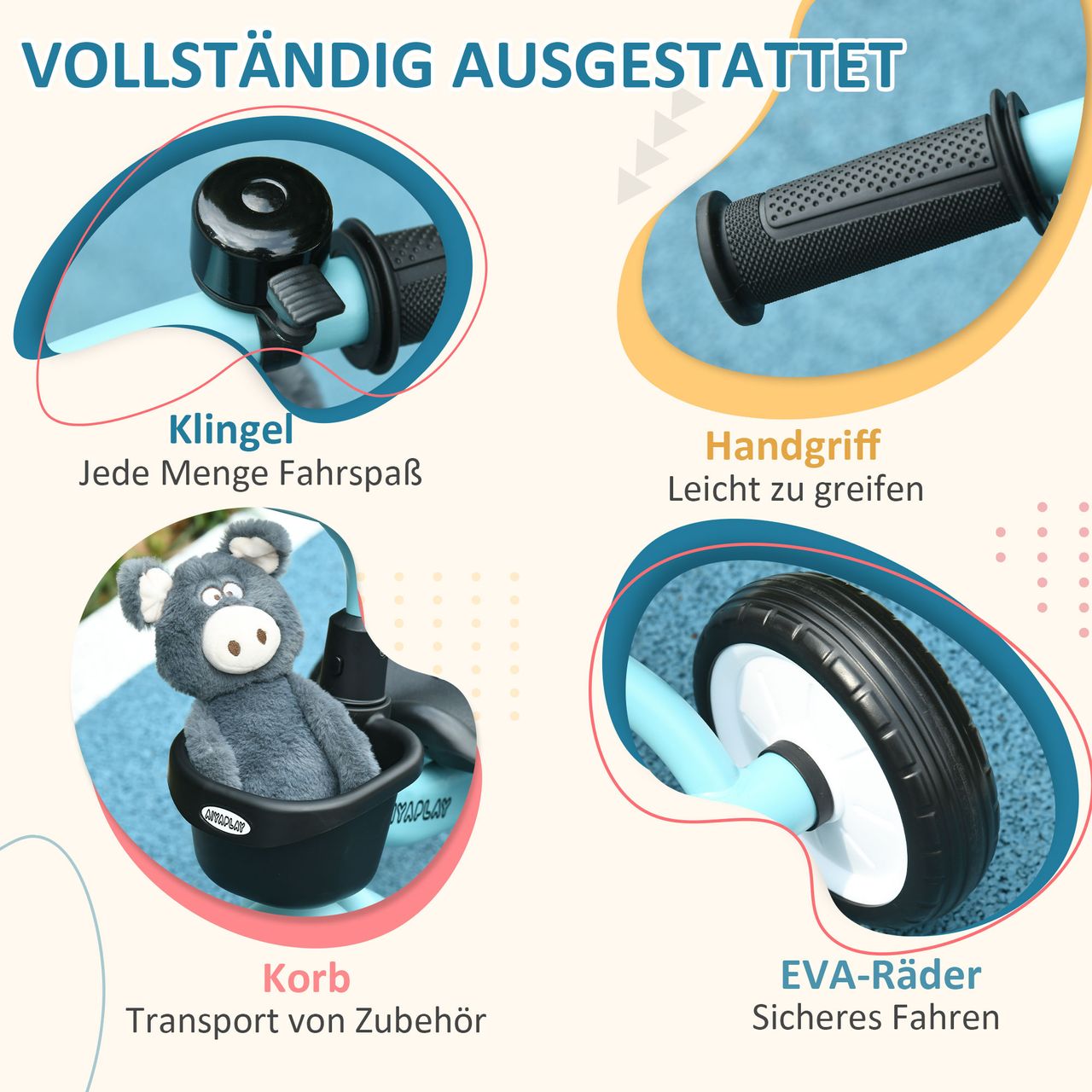 AIYAPLAY Dreirad, Kinderfahrrad mit Fahrradkorb, Kinderrad für Kinder 2-5 Jahre