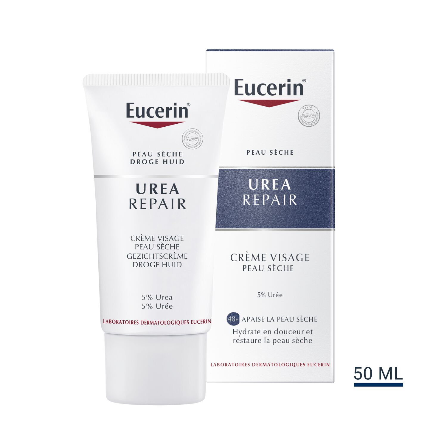Eucerin Urearepair Crème Visage Hydratante 5% d'Urée - Peaux Sèches à Très Sèches