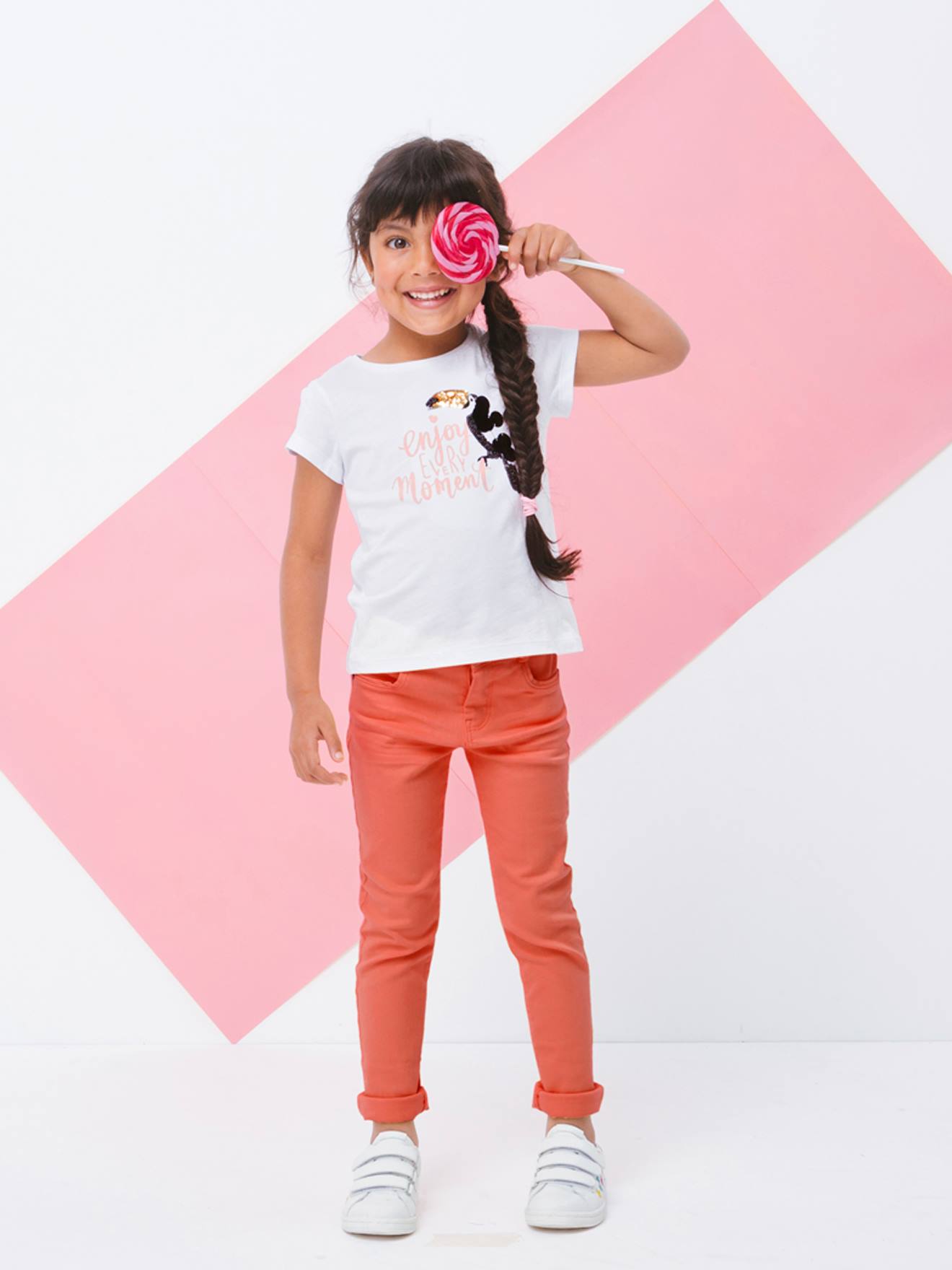 T-shirt fille motif toucan avec sequins et broderies blanc