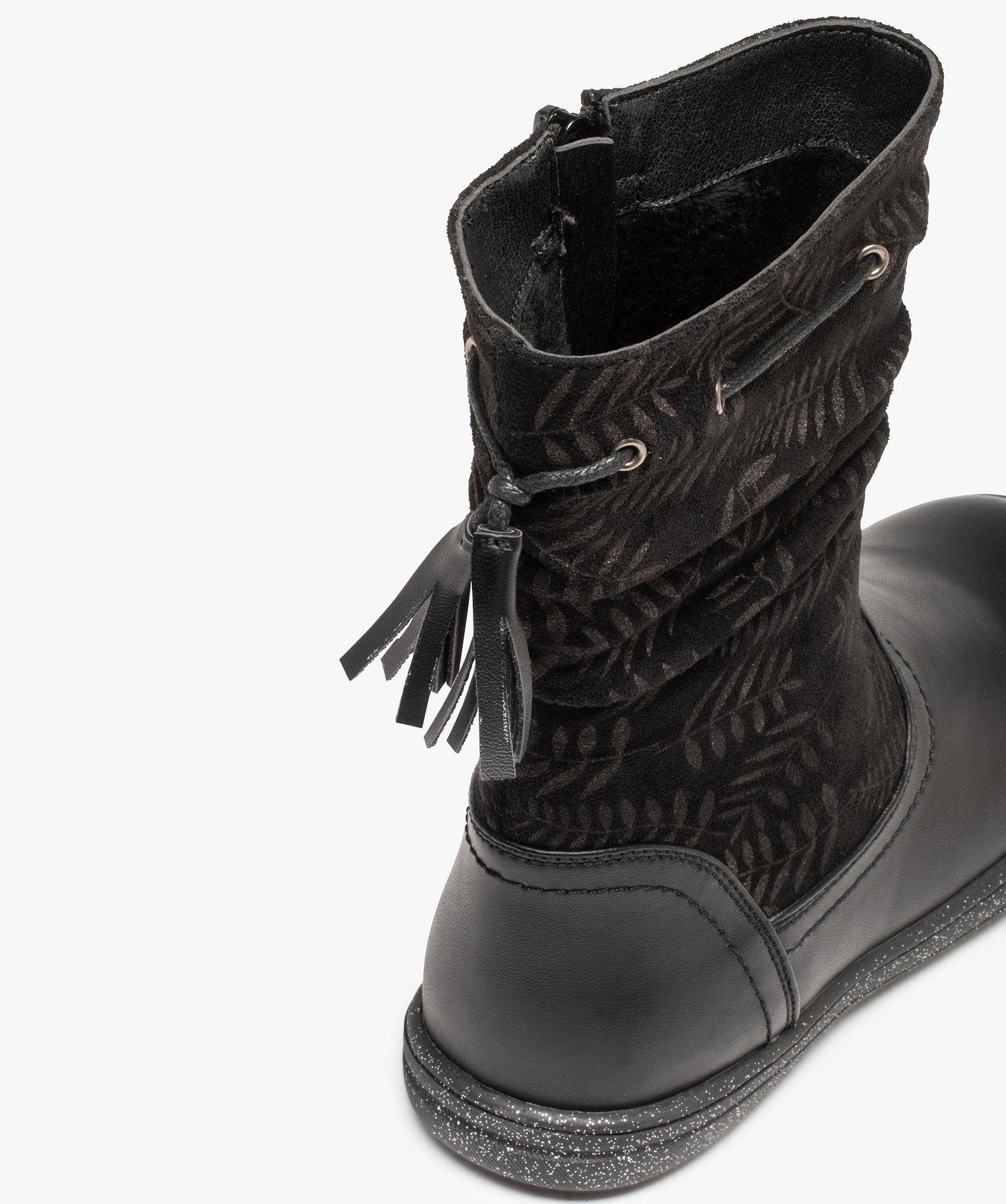 Bottes fille à semelle pailletée et tige imprimée noir | GEMO