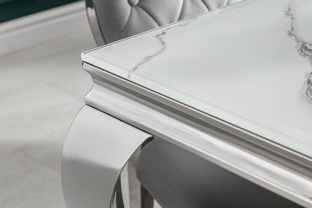 riess-ambiente Esstisch MODERN BAROCK 200cm grau / weiß, Esszimmer · Glas · Edelstahl · Marmor-Optik · Design