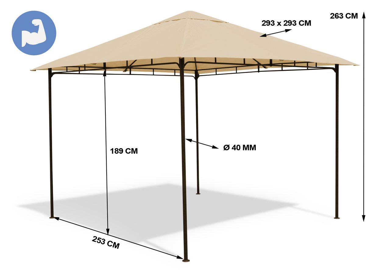 Grasekamp Pavillon Rimini Flex 3 x 3 m Beige Party Zelt Antik Garten
