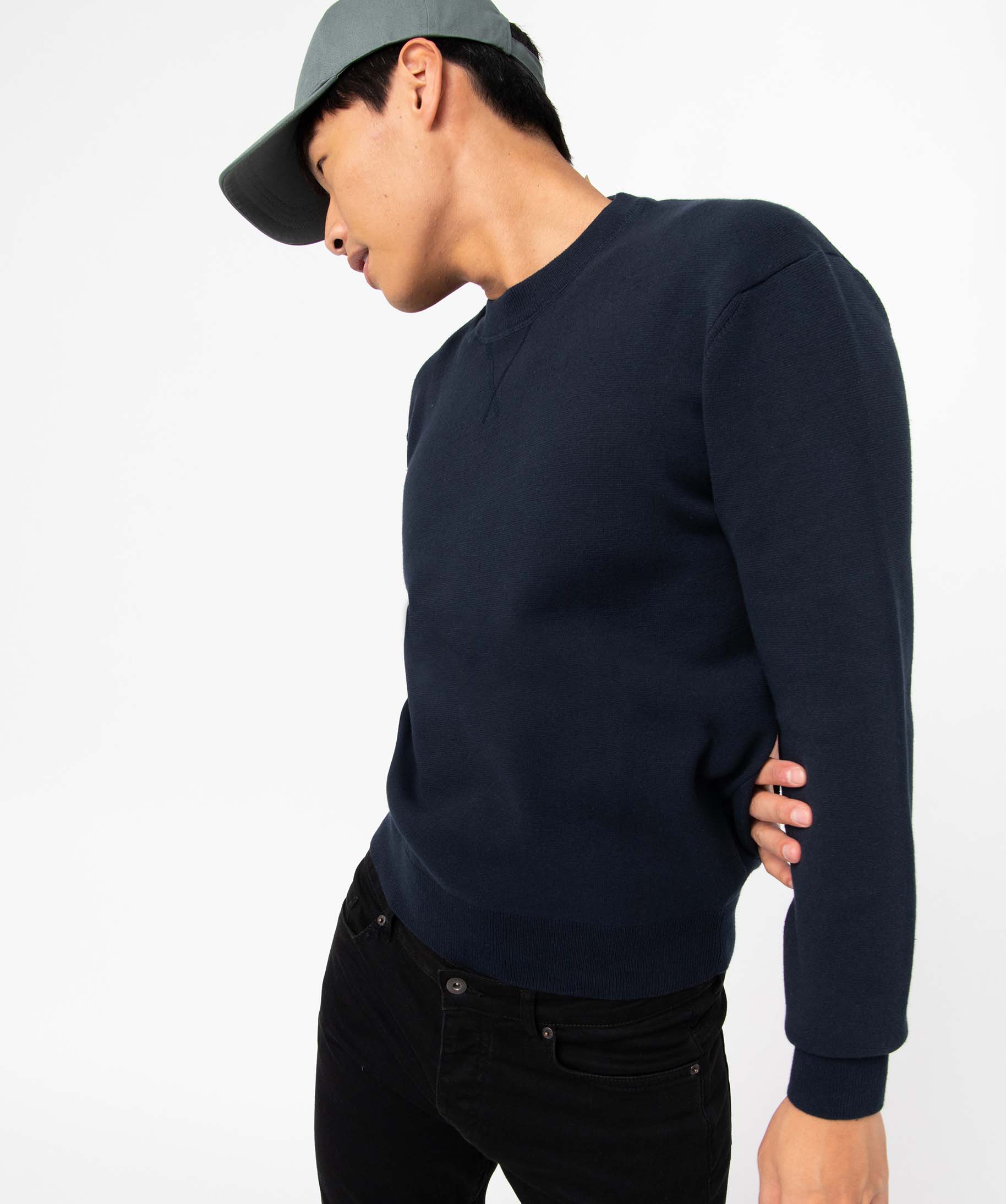 Pull homme à col rond en maille unie bleu fonce | GEMO