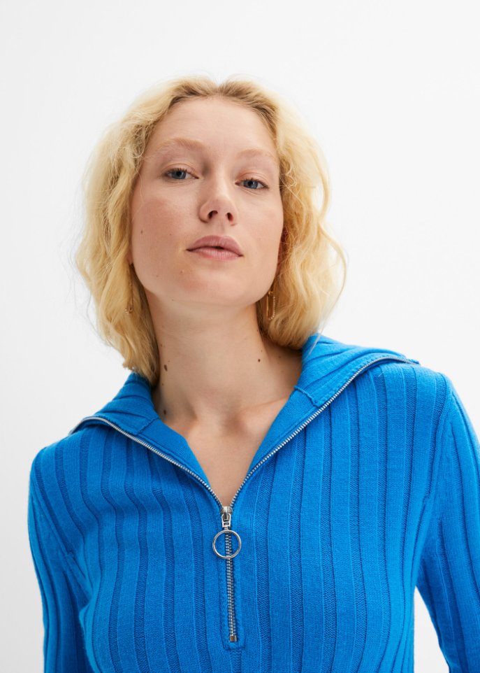 Ripppullover mit Troyerkragen
