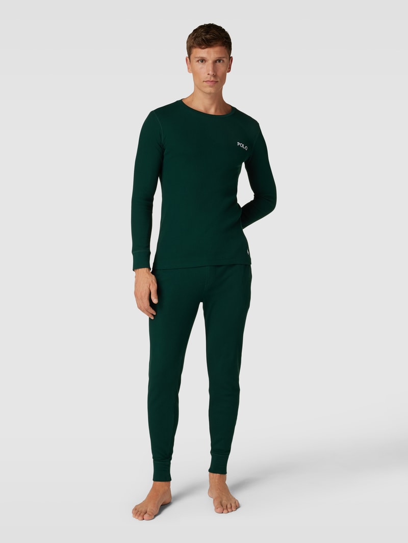 Longsleeve mit Label-Stitching Modell 'CREW' in dunkelgrün