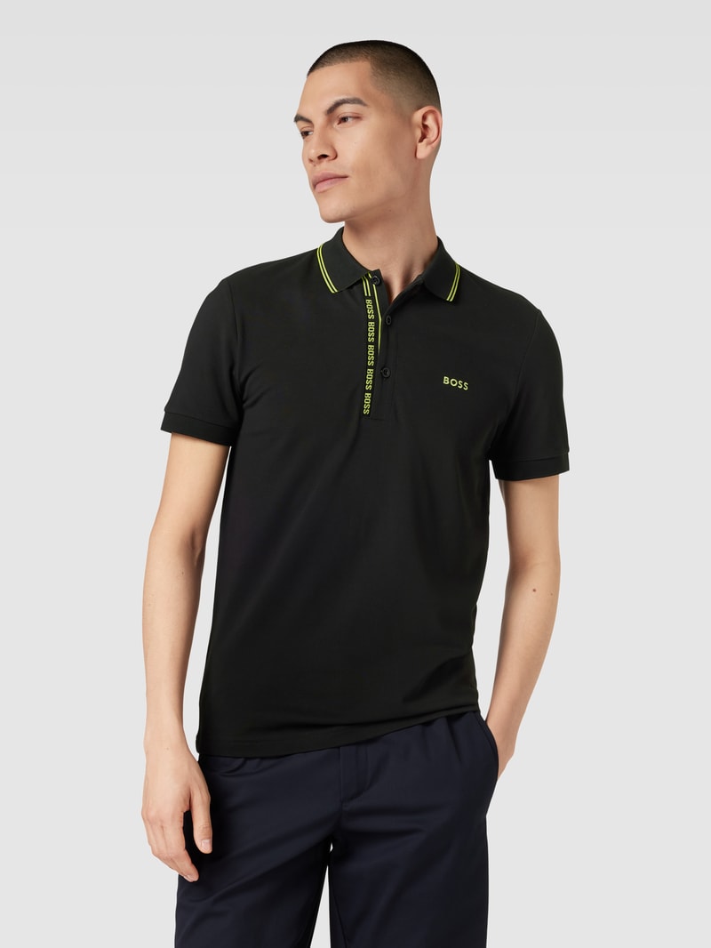 Poloshirt mit Label-Stitching Modell 'PAULE' in schwarz