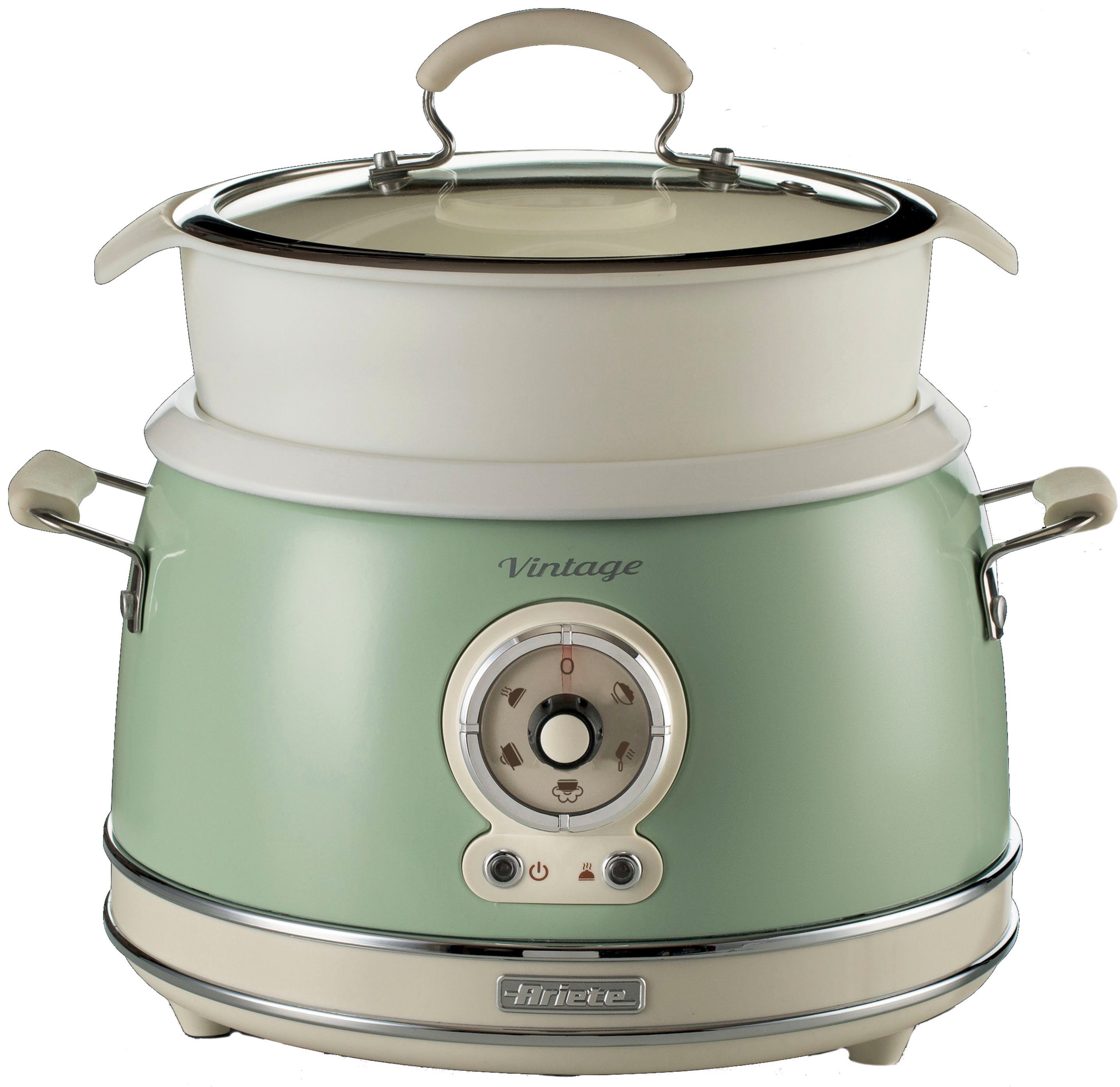 Ariete Multikocher 2904CR, 650 W, 3 l Schüssel, Slowcooker/Reiskocher/Dampfgarer Vintage, 3 L