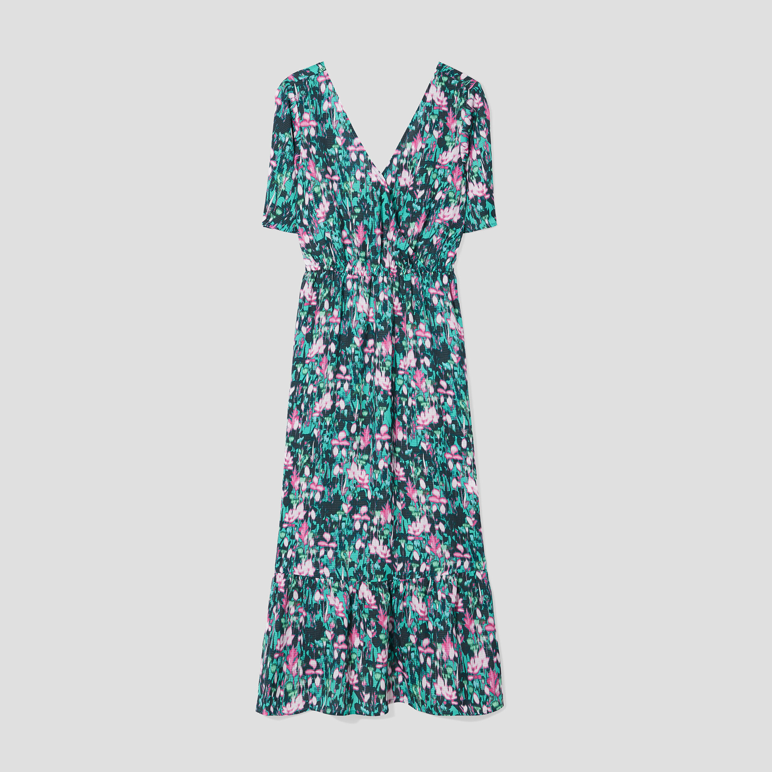 Robe longue évasée dos ouvert vert femme | Cache Cache