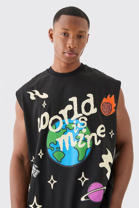Oversize Tanktop mit World Is Mine Print