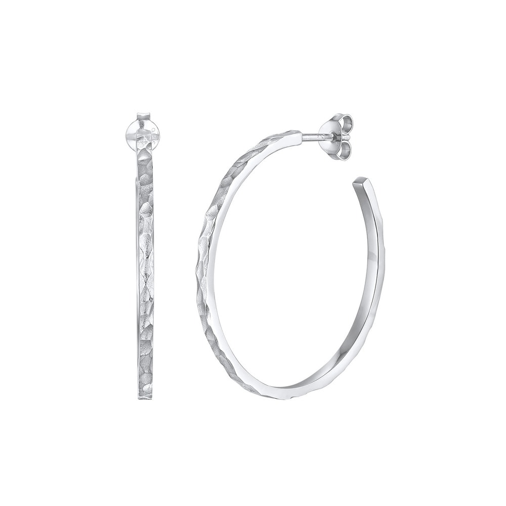 Elli Elli Boucles d'Oreilles Femmes Créoles Fiche Martelé en argent sterling 925 Boucles d'oreilles