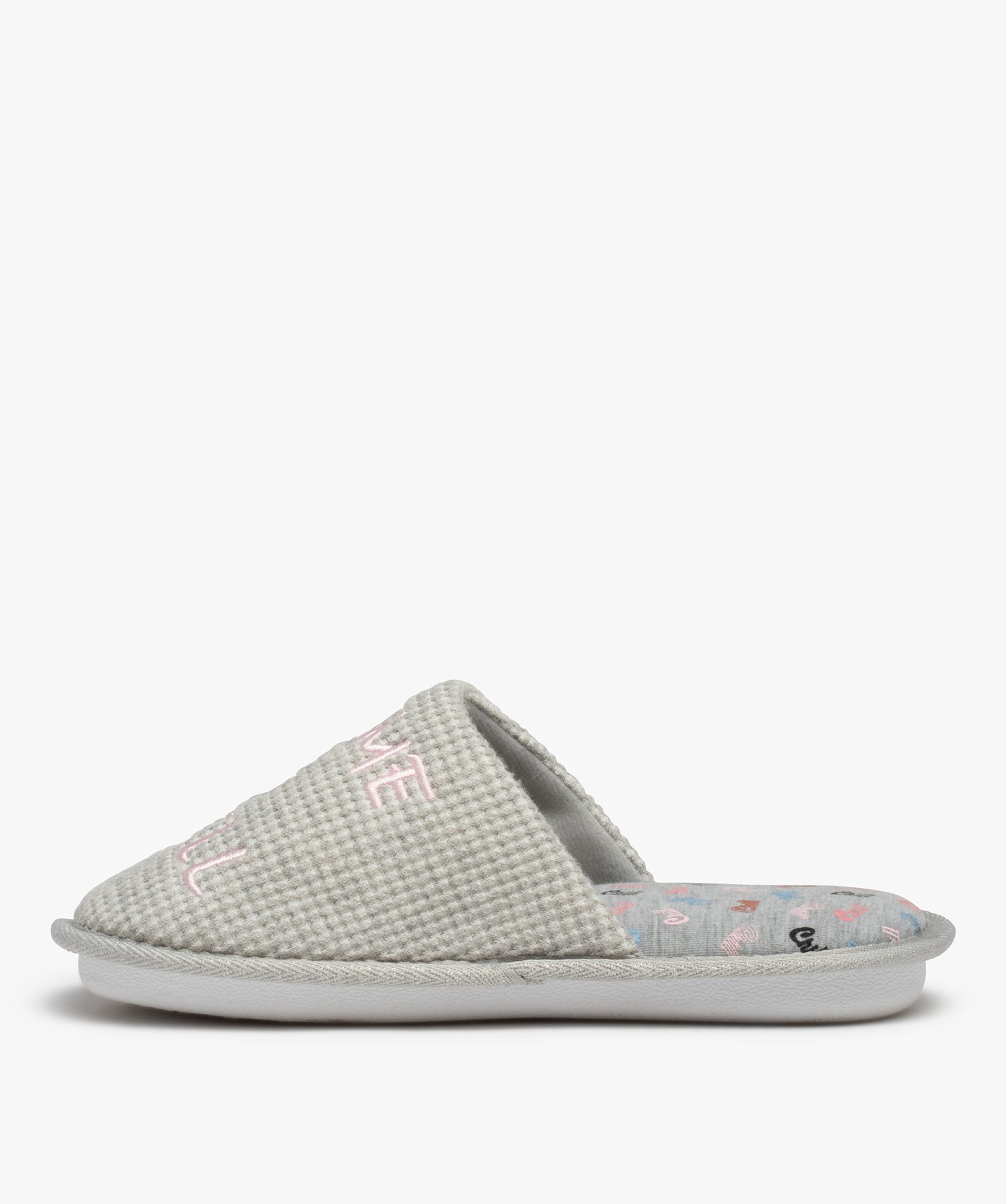 Chaussons femme mules plates brodées Home & Chill gris | GEMO