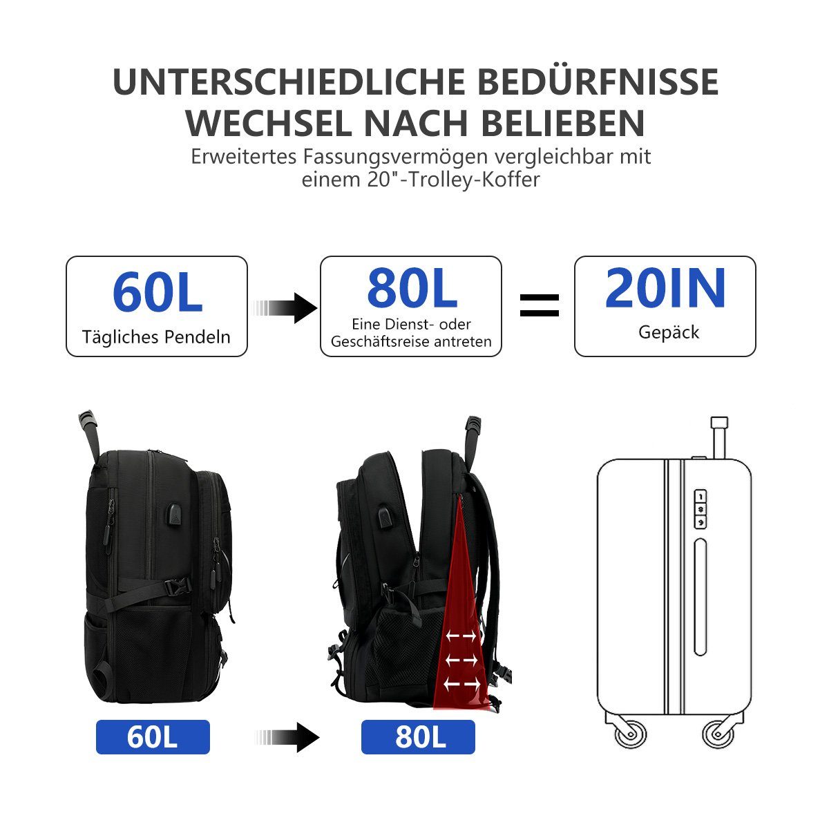 7Magic Reiserucksack Großer Laptop Rucksack 17 Zoll Business Arbeit mit Schuhfach Schwarz (mit USB Ladeanschluss Anti Diebstahl Business Arbeit Reisen), für Fitnessstudio Arbeit Camping, Herren Damen, Schwarz