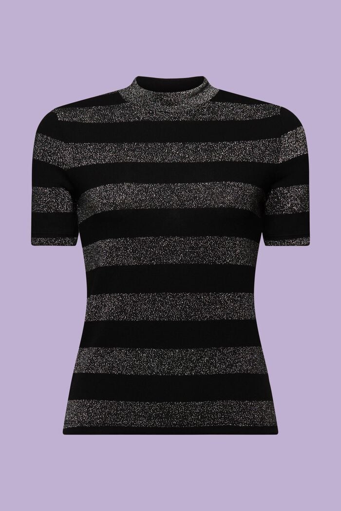 Gestreiftes Glitzer-T-Shirt mit Stehkragen