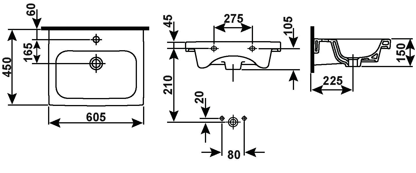 CORNAT Einbauwaschbecken ADRIA, Breite 60 cm