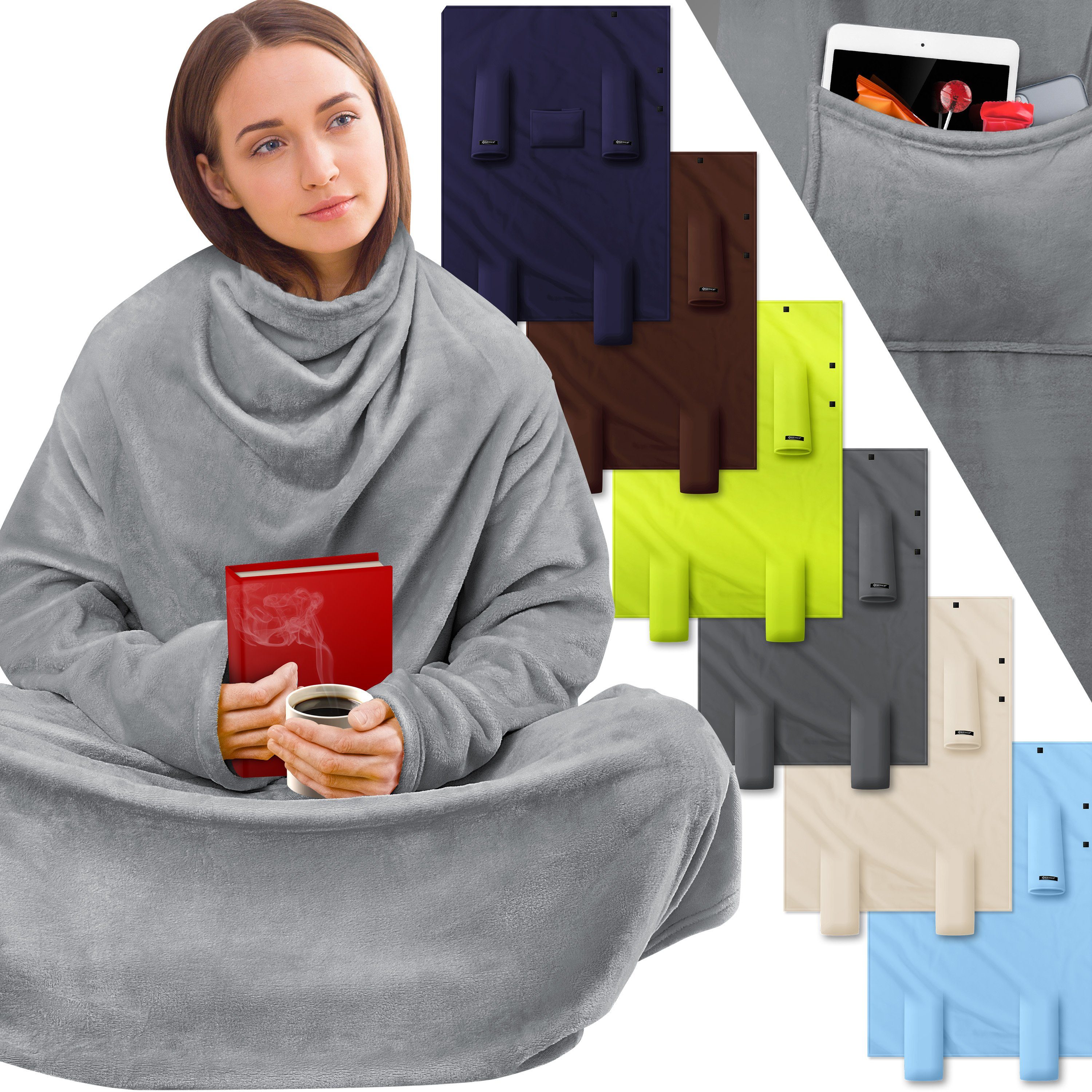 Wohndecke, KESSER, Kuscheldecke TV Decke mit Ärmeln Fußtasche Ärmeldecke
